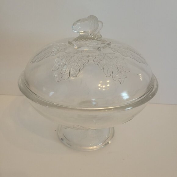 Mckee Vintage Pedestal Candy Dish Acorn Lid Embossed Leaf - Picture 8 of 11